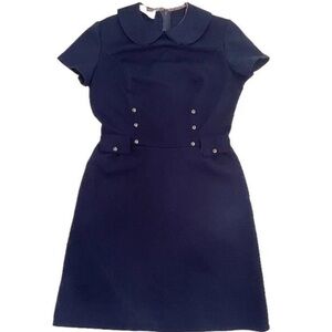 Vintage S Small 50’s 60’s Country Fair Navy Blue Shift Dress